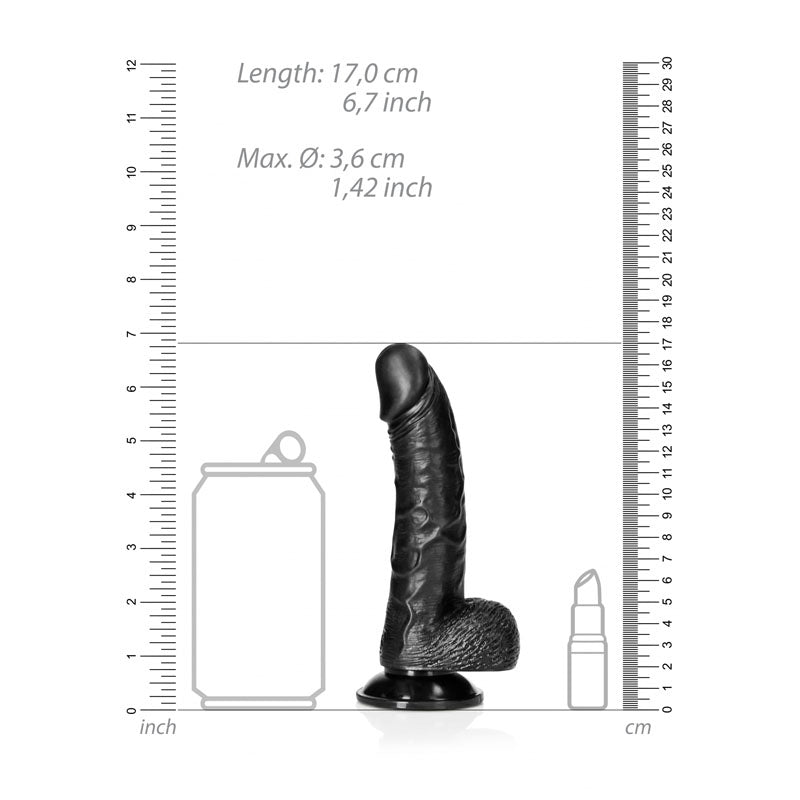 REALROCK Realistic Regular Curved Dong with Balls - 15.5 cm - Black 15.5 cm (6'') Dong