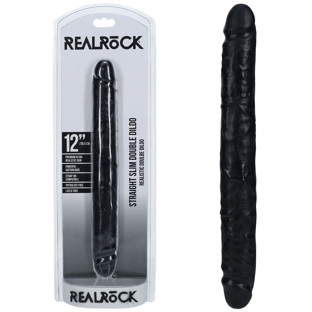 REALROCK 30cm Slim Double Dildo - Black - Black 30 cm (12'') Double Dong