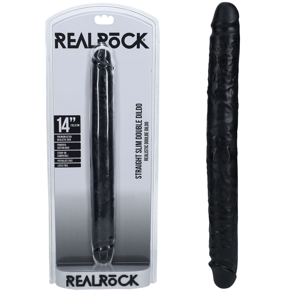 REALROCK 35cm Slim Double Dildo - Black - Black 35 cm (14'') Double Dong