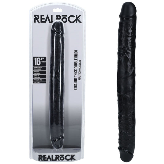 REALROCK 40cm Thick Double Dildo - Black - Black 40 cm (16'') Thick Double Dong