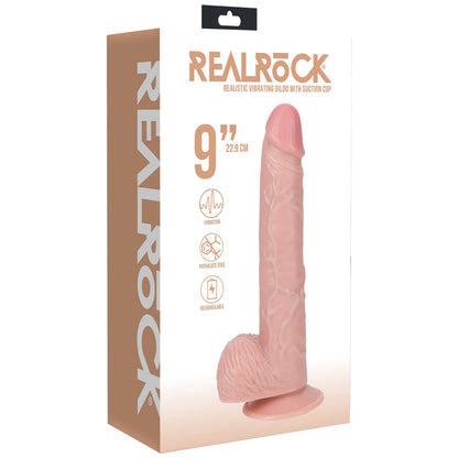 REALROCK 23cm Vibrating Cock + Balls - Flesh - Flesh 22.9 cm (9'') USB Rechargeable Vibrating Dong