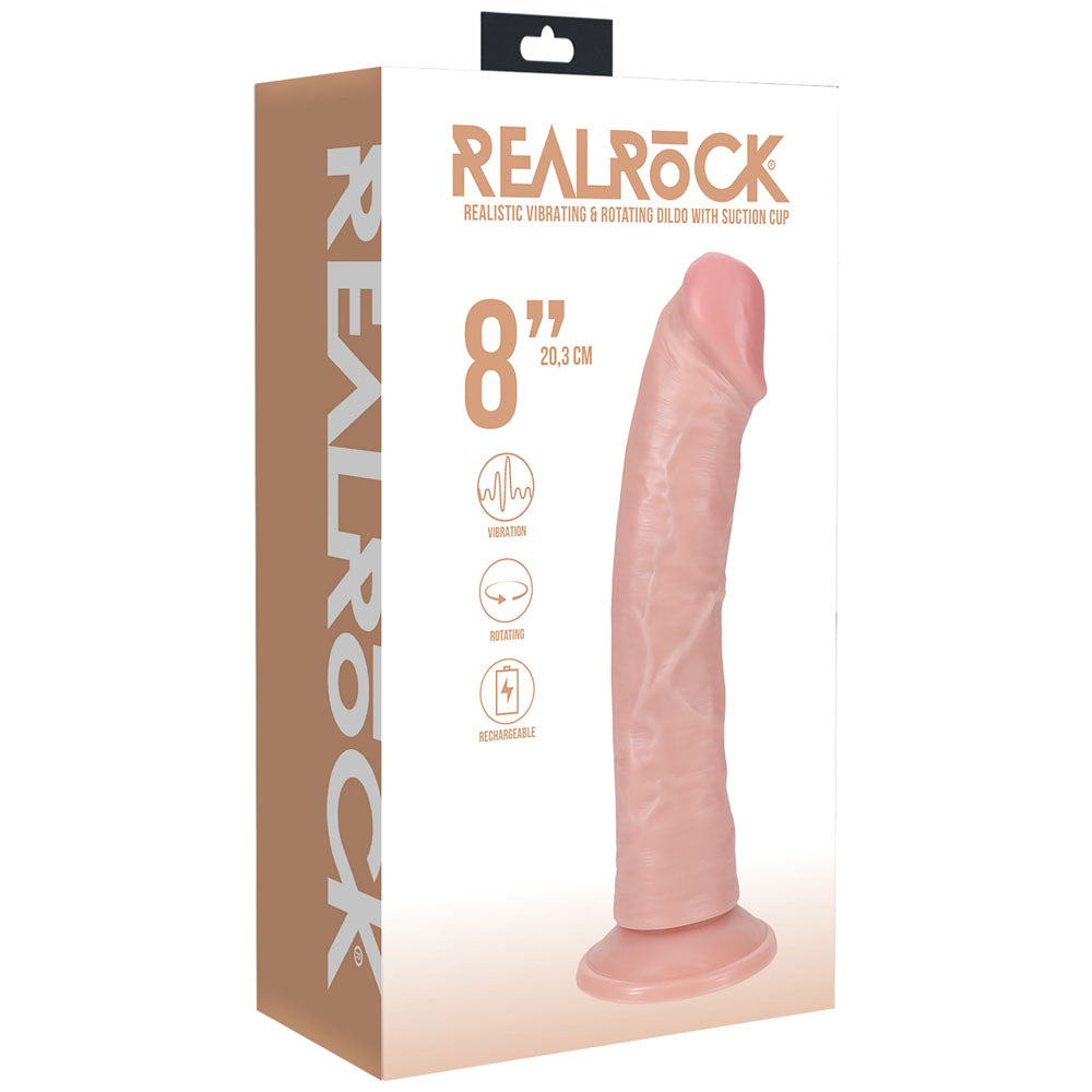 REALROCK 20cm Vibrating + Rotating Cock - Flesh - Flesh 20.3 cm (8'') USB Rechargeable Vibrating and Rotating Dong