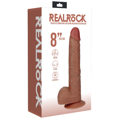 REALROCK 20cm Vibrating + Rotating Cock + Balls - Tan - Tan 20.3 cm (8'') USB Rechargeable Vibrating and Rotating Dong