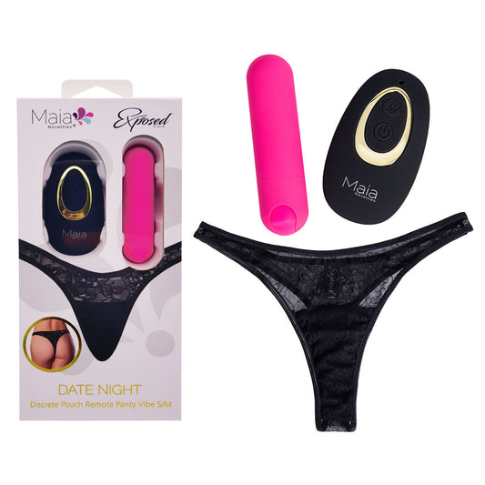 Maia DATE NIGHT PANTY VIBE - L/XL - Black L/XL Panty with Pink USB Rechargeable Bullet & Remote