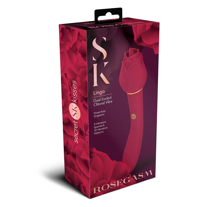 Secret Kisses ROSEGASM LINGO - Rose Red 20.3 cm Dual Vibrator & Flicking Stimulator