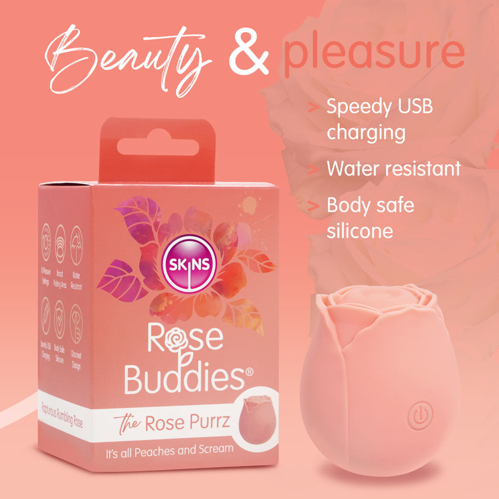 Skins Rose Buddies - The Rose Purrz - Light Pink USB Rechargeable Pulsing Rose Stimulator