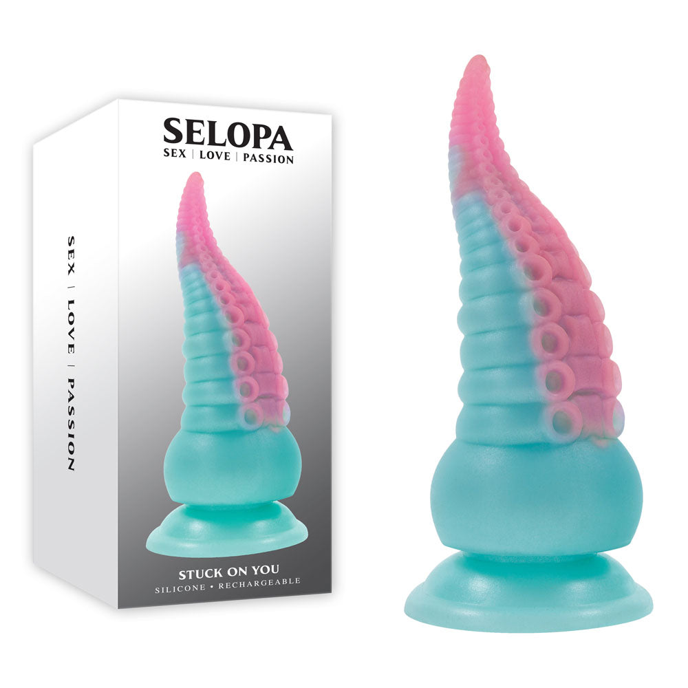 Selopa STUCK ON YOU - Blue/Pink 19 cm USB Rechargeable Vibrating Tentacle Fantasy Dildo