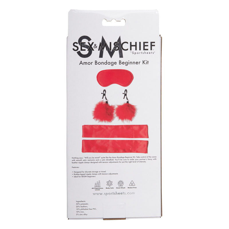 Sex & Mischief Amor Bondage Beginner Kit - Red - 5 Piece Set