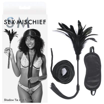 Sex & Mischief Shadow Tie and Tickle Kit - Black Beginners Bondage Kit