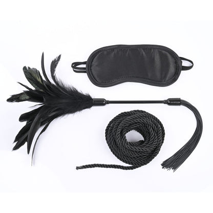 Sex & Mischief Shadow Tie and Tickle Kit - Black Beginners Bondage Kit