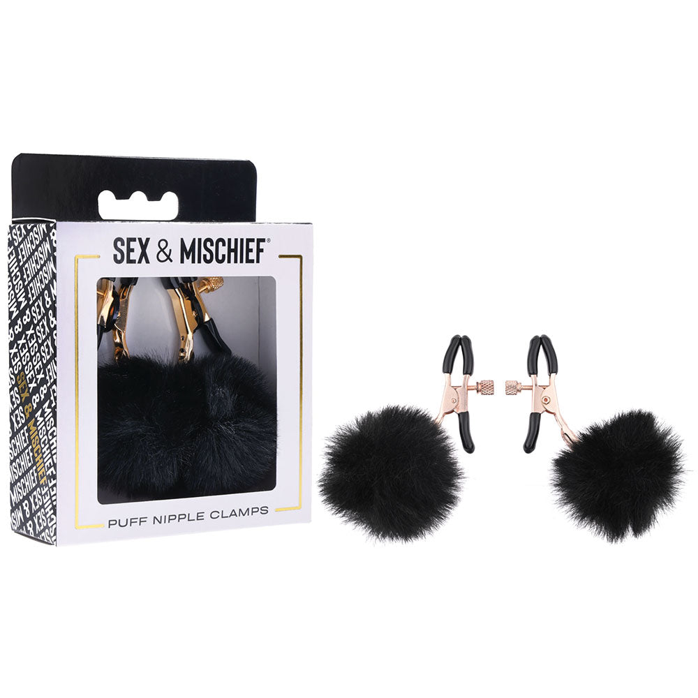 Sex & Mischief Puff Nipple Clamps - Black/Gold Nipple Clamps - Set of 2