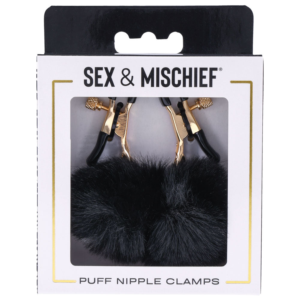 Sex & Mischief Puff Nipple Clamps - Black/Gold Nipple Clamps - Set of 2