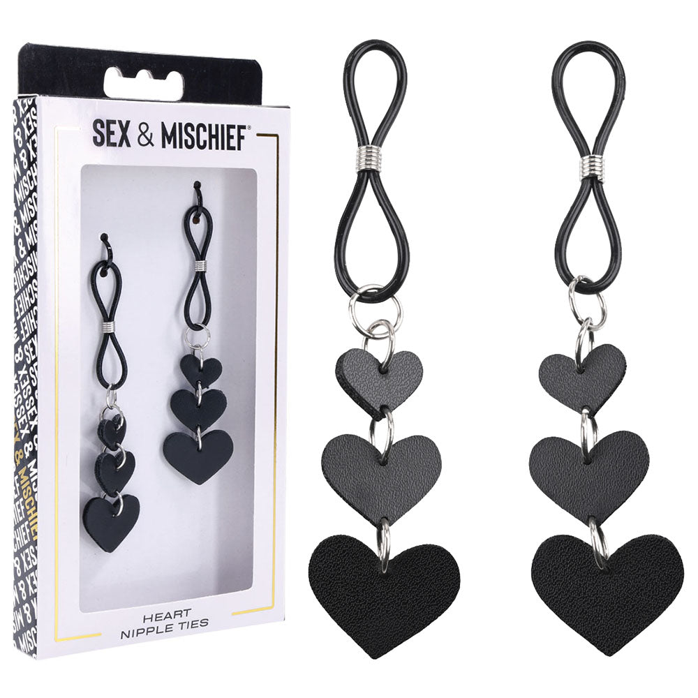 Sex & Mischief Heart Nipple Ties - Black Nipple Restraints - Set of 2