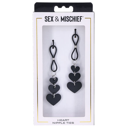 Sex & Mischief Heart Nipple Ties - Black Nipple Restraints - Set of 2