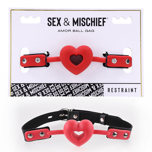 Sex & Mischief Amor Ball Gag - Red/Black Mouth Restraint