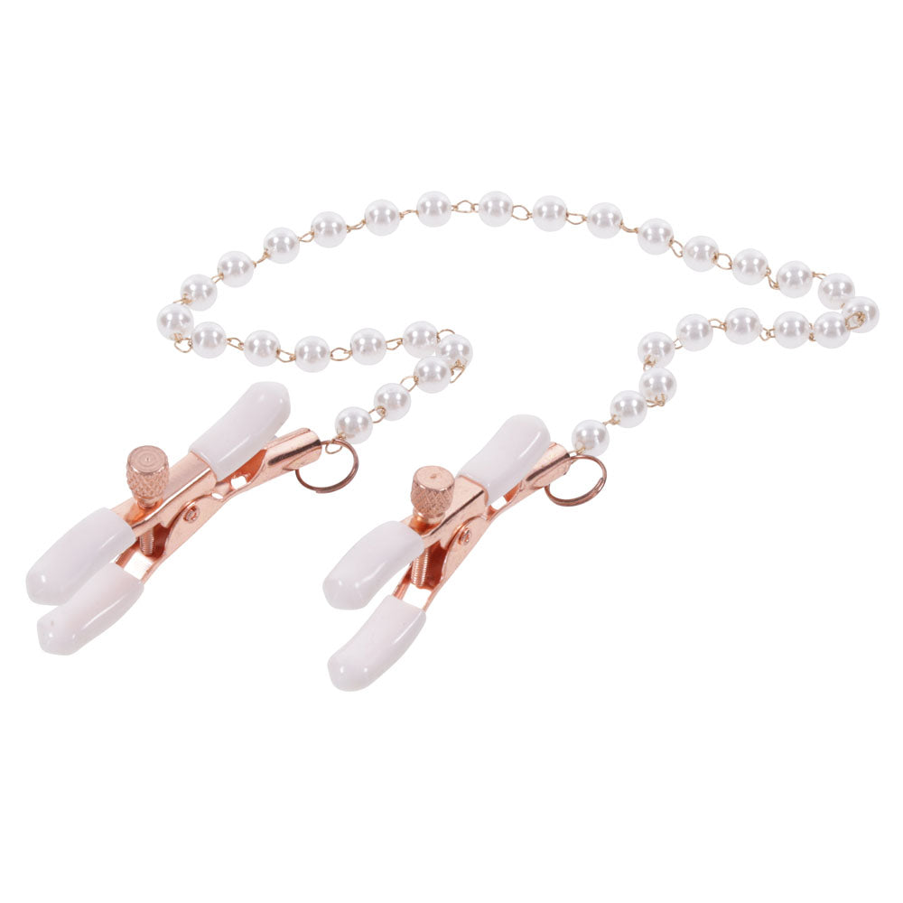 Sex & Mischief Peaches n CreaMe Pearl Nipple Clamps - Peach Nipple Restraints