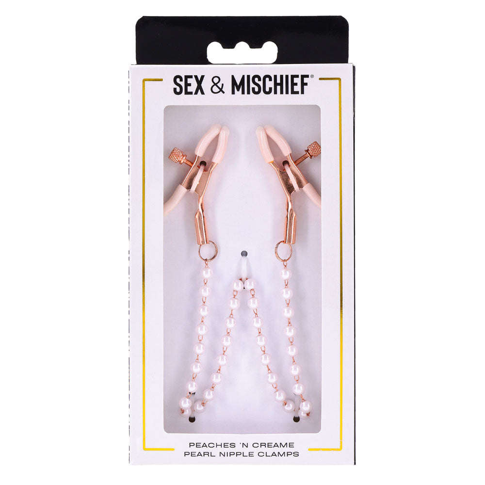 Sex & Mischief Peaches n CreaMe Pearl Nipple Clamps - Peach Nipple Restraints