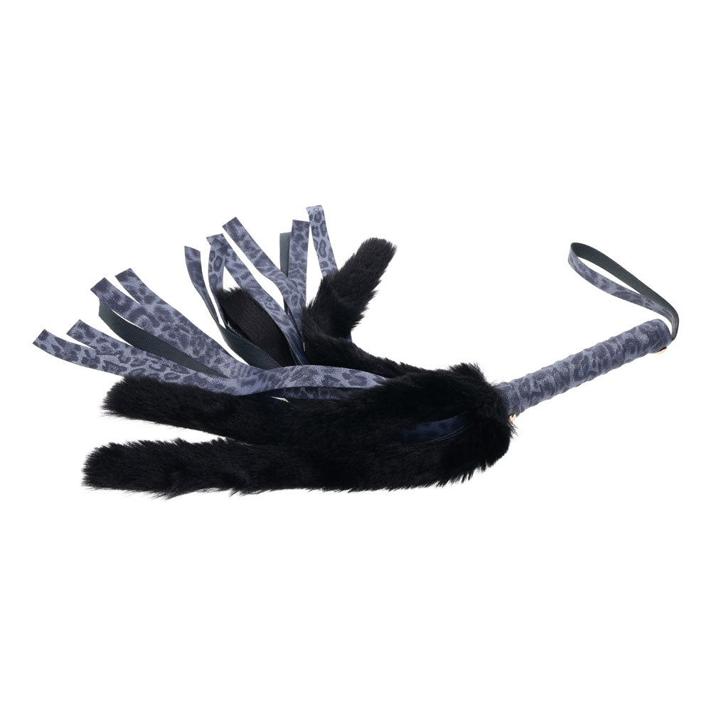 Sex & Mischief Cougar Faux Fur Flogger - Navy Blue/Black Furry Flogger Whip