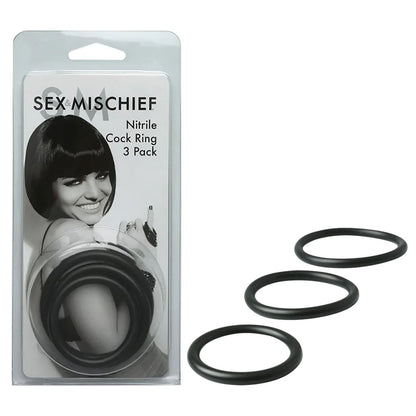 Sex & Mischief Nitrile Cock Ring 3 Pack - Black Cock Rings - Set of 3 Sizes