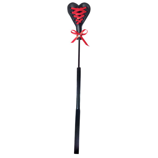 Sex & Mischief Heart Beat Crop - Black/Red 37.5 cm Crop Whip