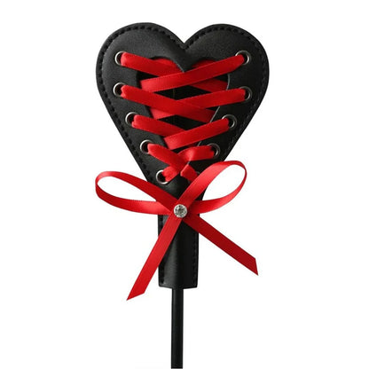 Sex & Mischief Heart Beat Crop - Black/Red 37.5 cm Crop Whip