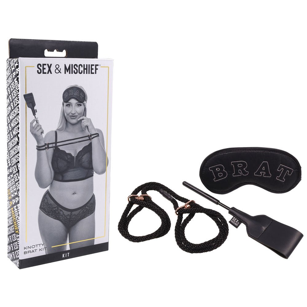 Sex & Mischief Knotty Brat Kit - Black Bondage Kit - 3 Piece Set