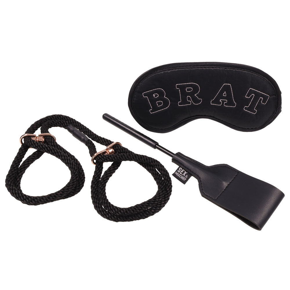 Sex & Mischief Knotty Brat Kit - Black Bondage Kit - 3 Piece Set