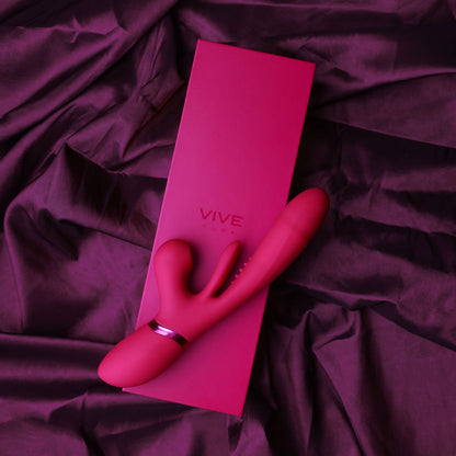 VIVE Ena - Pink - Pink 25 cm USB Rechargeable Thrusting Vibrator with Air Wave Stimulator