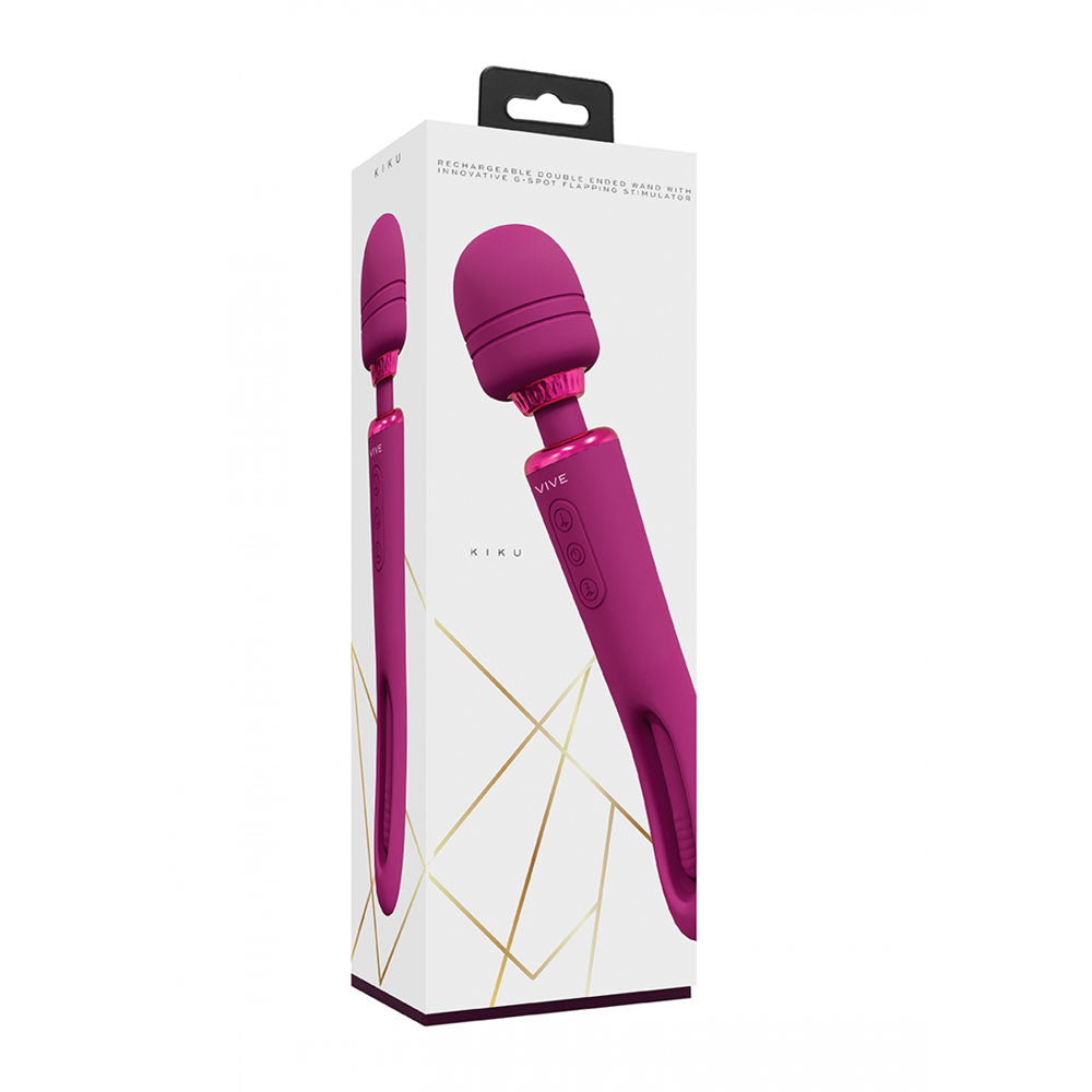 VIVE Kiku - Pink - Pink 25.2 cm USB Rechargeable Dual End Massage Wand with Flapping Tip