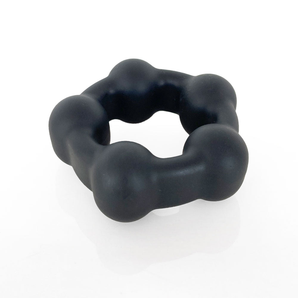 VERS Liquid Silicone Steel Motion C-Ring - Black Cock Ring with Steel Motion Balls