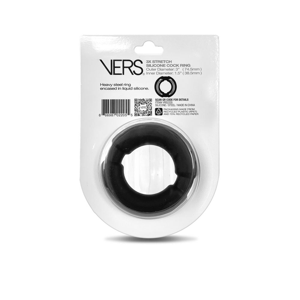 VERS Liquid Silicone Weighted Steel Core C-Ring - Black Cock Ring with Steel Core