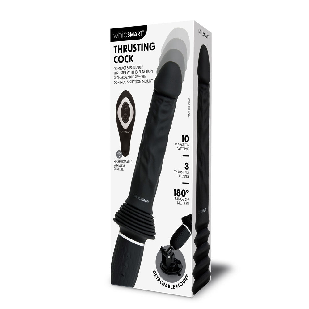 WhipSmart Thrusting Cock - Black 30 cm USB Rechargeable Thrusting Vibrator with Suction Mount