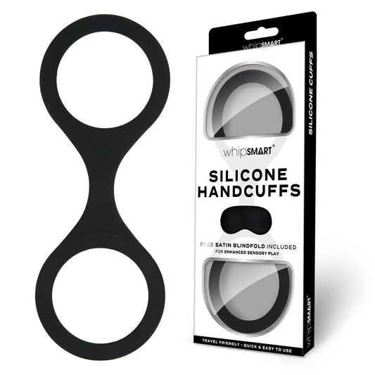 WhipSmart Silicone Handcuffs - Black - Black Restraint with Bonus Blindfold