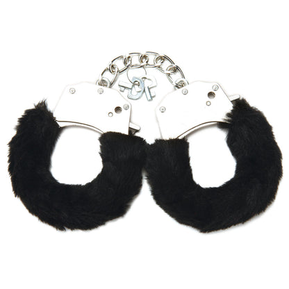 WhipSmart Classic Furry Cuffs - Black - Black Furry Restraints with Bonus Eye Mask