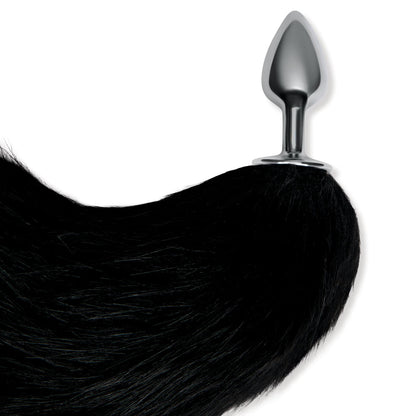 WhipSmart Furry Tales 14 Inch Black Fox Tail - Metal 6.3 cm Butt Plug with Black Fox Tail