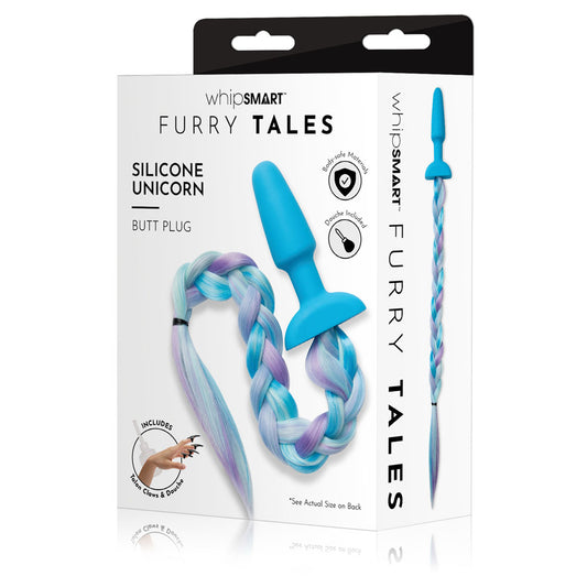 WhipSmart Furry Tales Silicone Unicorn Butt Plug - Blue 8.9 cm Butt Plug with Unicorn Tail