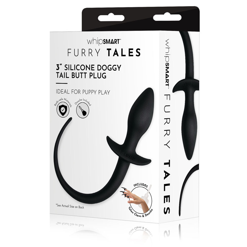 WhipSmart Furry Tales 3'' Silicone Doggy Tail Butt Plug - Black 7.6 cm Butt Plug with Doggy Tail