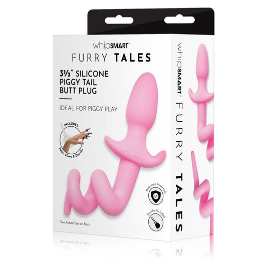 WhipSmart Furry Tales 3.5 Inch Silicone Piggy Tail Butt Plug - Pink 8.9 cm Butt Plug with Pig T