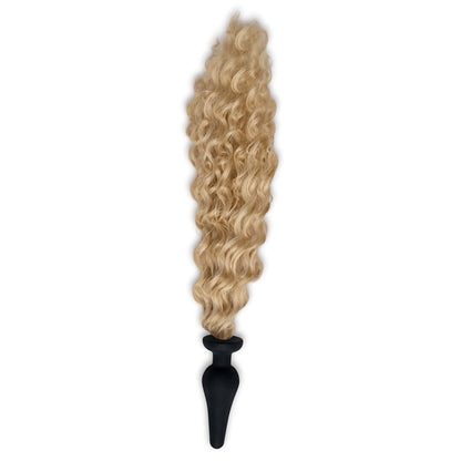 WhipSmart Furry Tales 4 Inch Silicone Pony Tail Butt Plug - Black 10.1 cm Butt Plug with Blonde Pony Tail