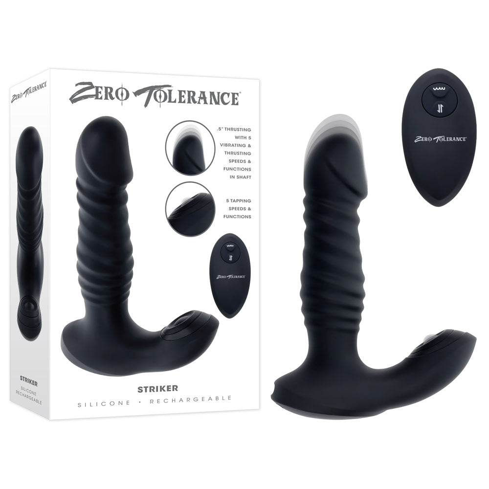 Zero Tolerance STRIKER - Black 16.4 cm USB Rechargeable Thrusting Anal Vibrator with Wireless Remote Control