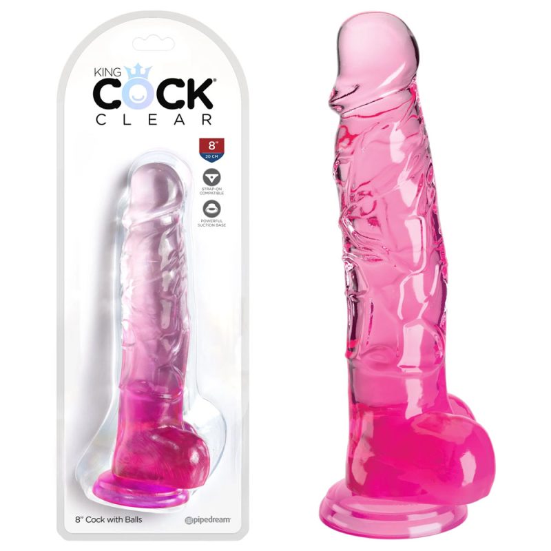 King Cock Clear 8'' Cock with Balls - Pink